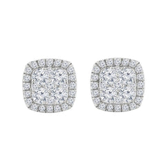 1 Carat Round Cut Lab Grown Diamond Halo Cluster Stud Earrings  | Ashley Stewart