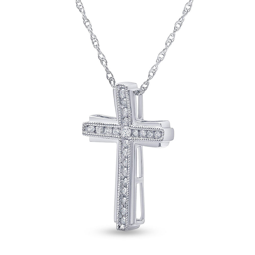 0.25 Carat Sterling Silver Lab Grown Diamond Cross Necklace  | Ashley Stewart