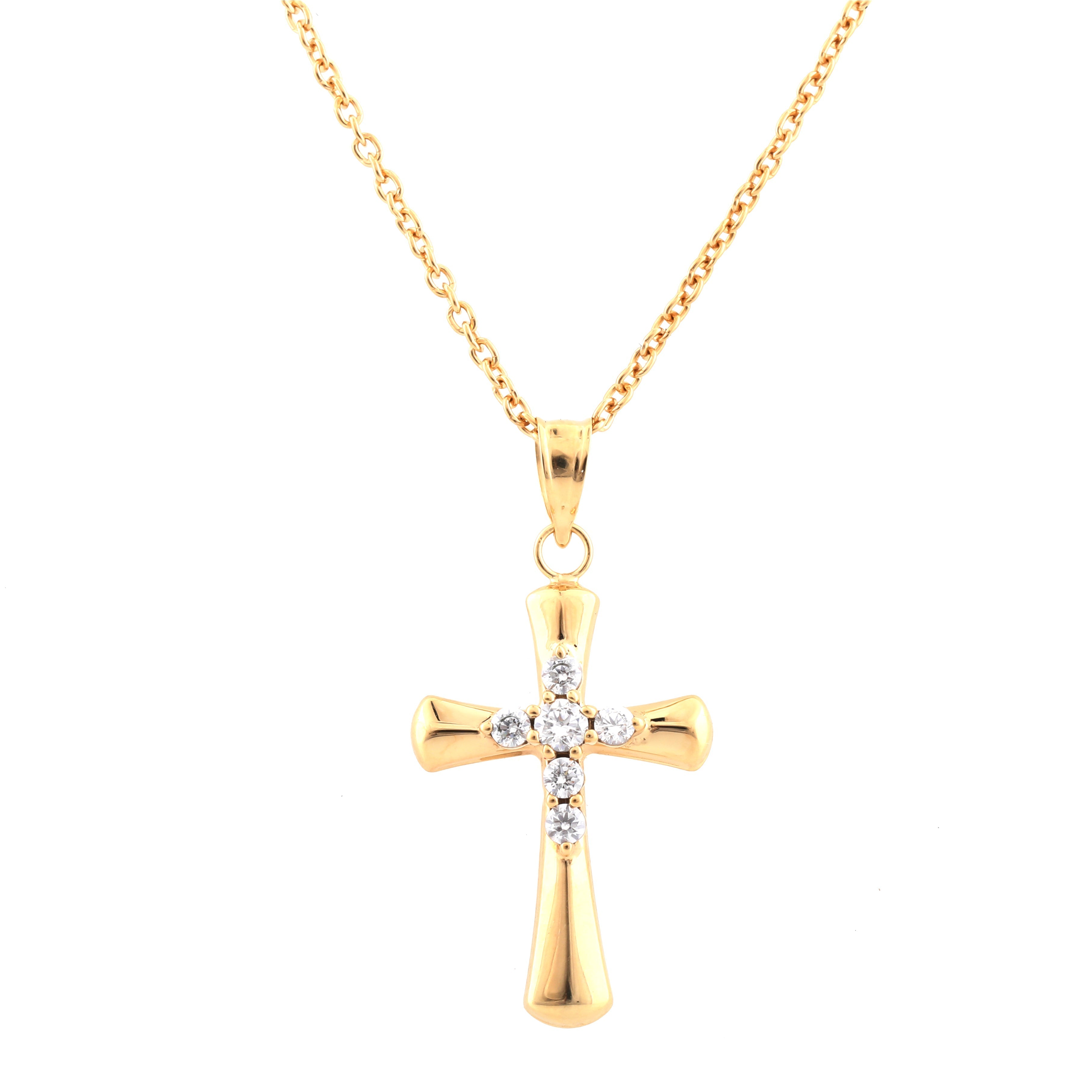 0.25 Carat Lab Grown Diamond Cross Pendant Necklace In Yellow Gold Pla  | Ashley Stewart