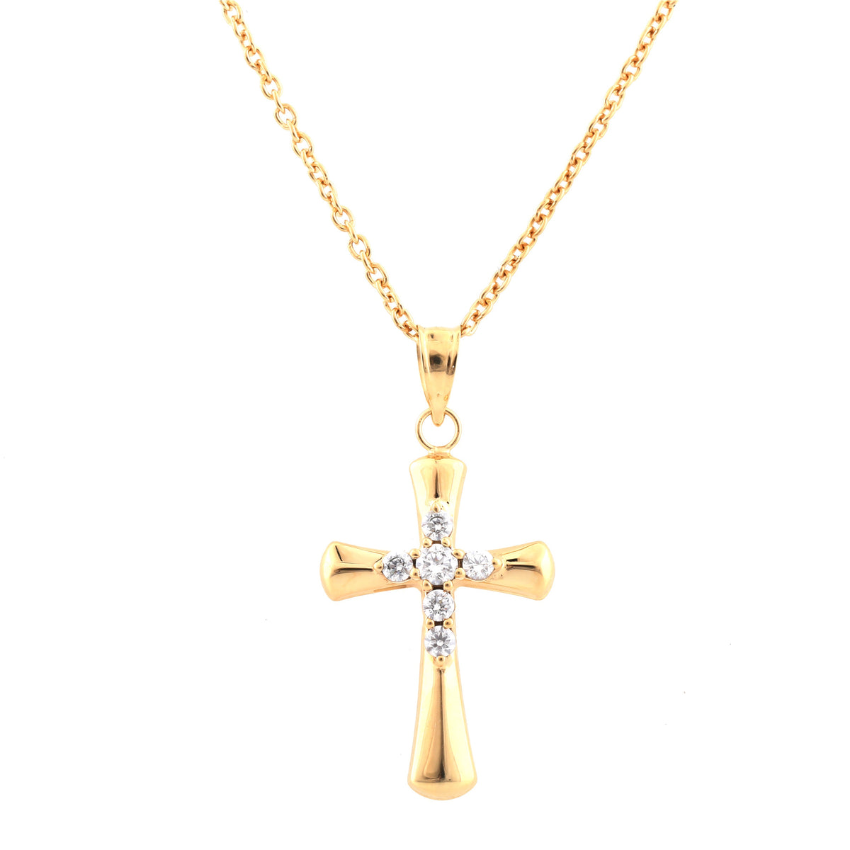 0.25 Carat Lab Grown Diamond Cross Pendant Necklace In Yellow Gold Pla  | Ashley Stewart