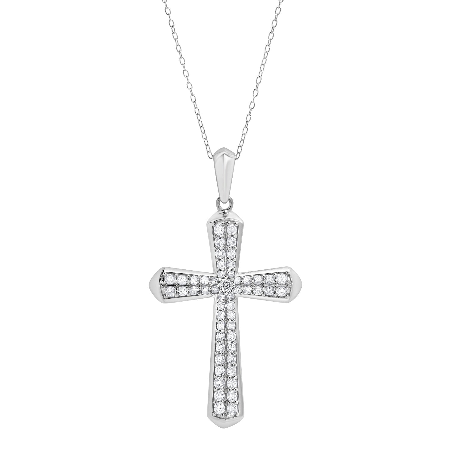 1 Carat Sterling Silver Lab Grown Cross Diamond Pendant Necklace  | Ashley Stewart