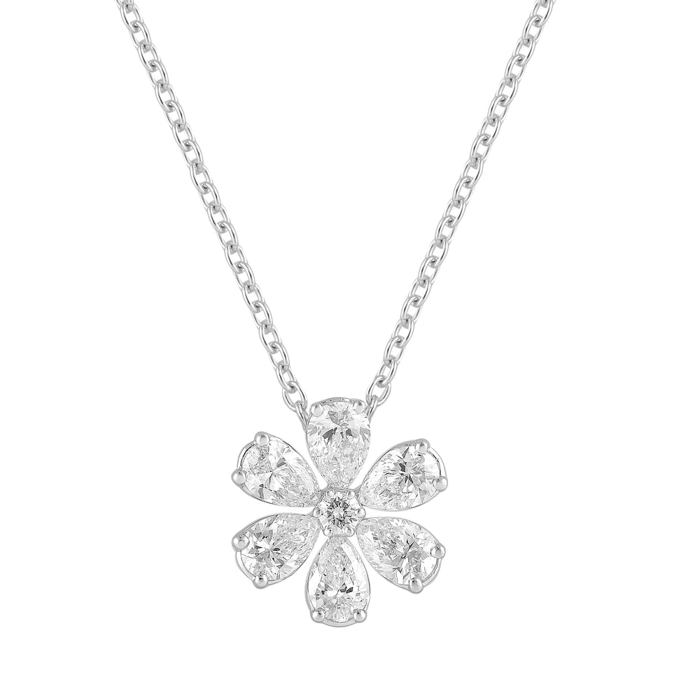 1 Carat Lab Grown Floral Diamond Pendant Necklace In Sterling Silver  | Ashley Stewart