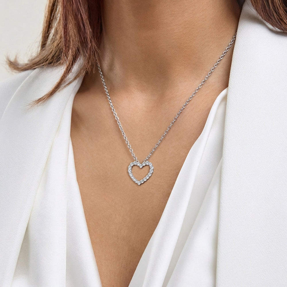 1 Carat Lab Grown Sterling Silver Diamond Heart Pendant Necklace  | Ashley Stewart