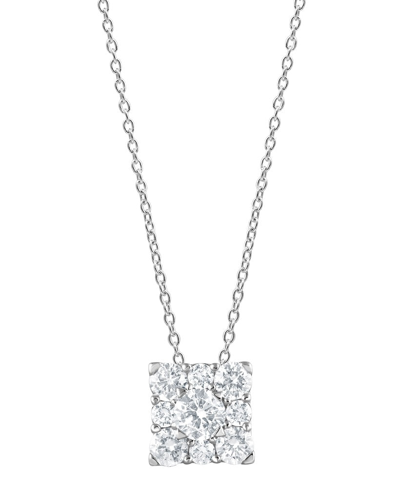 1 Carat Lab Grown Square Cluster Diamond Pendant Necklace In Sterling   | Ashley Stewart