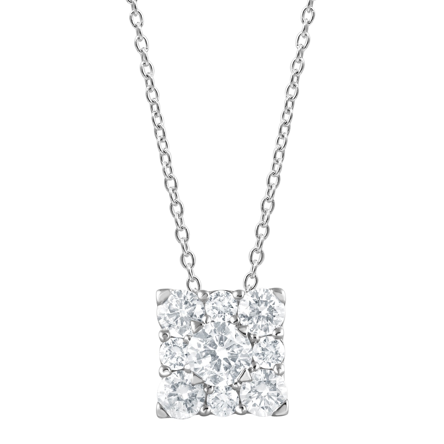 1 Carat Lab Grown Square Cluster Diamond Pendant Necklace In Sterling   | Ashley Stewart