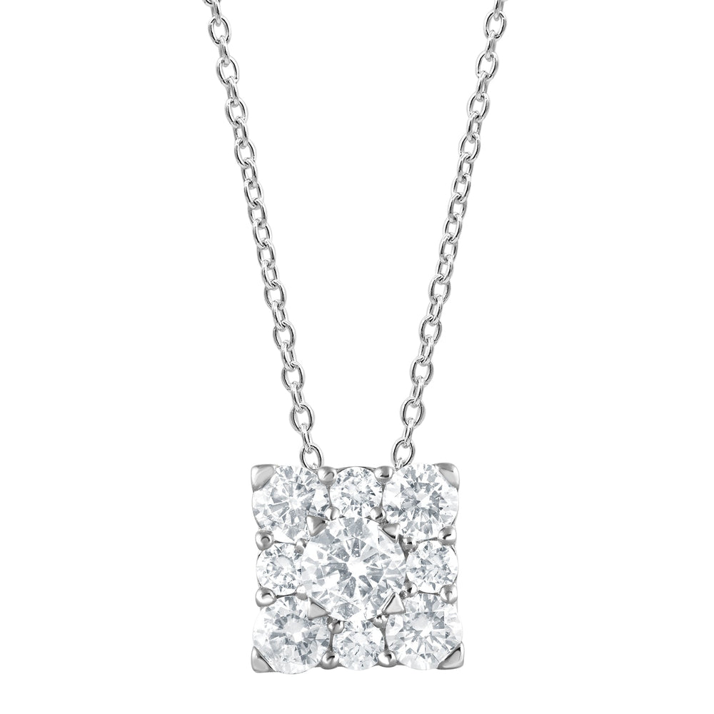 1 Carat Lab Grown Square Cluster Diamond Pendant Necklace In Sterling   | Ashley Stewart