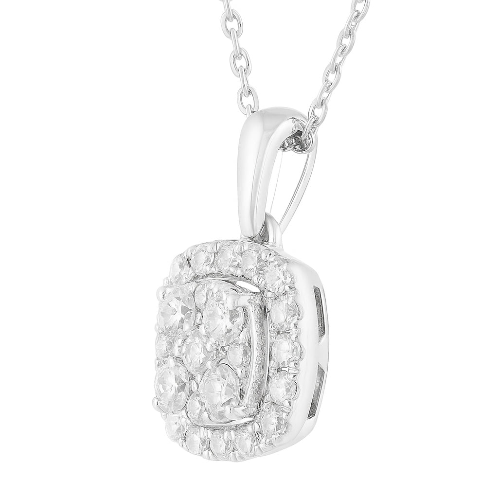 1 Carat Lab Grown Sterling Silver Halo Diamond Pendant Necklace  | Ashley Stewart