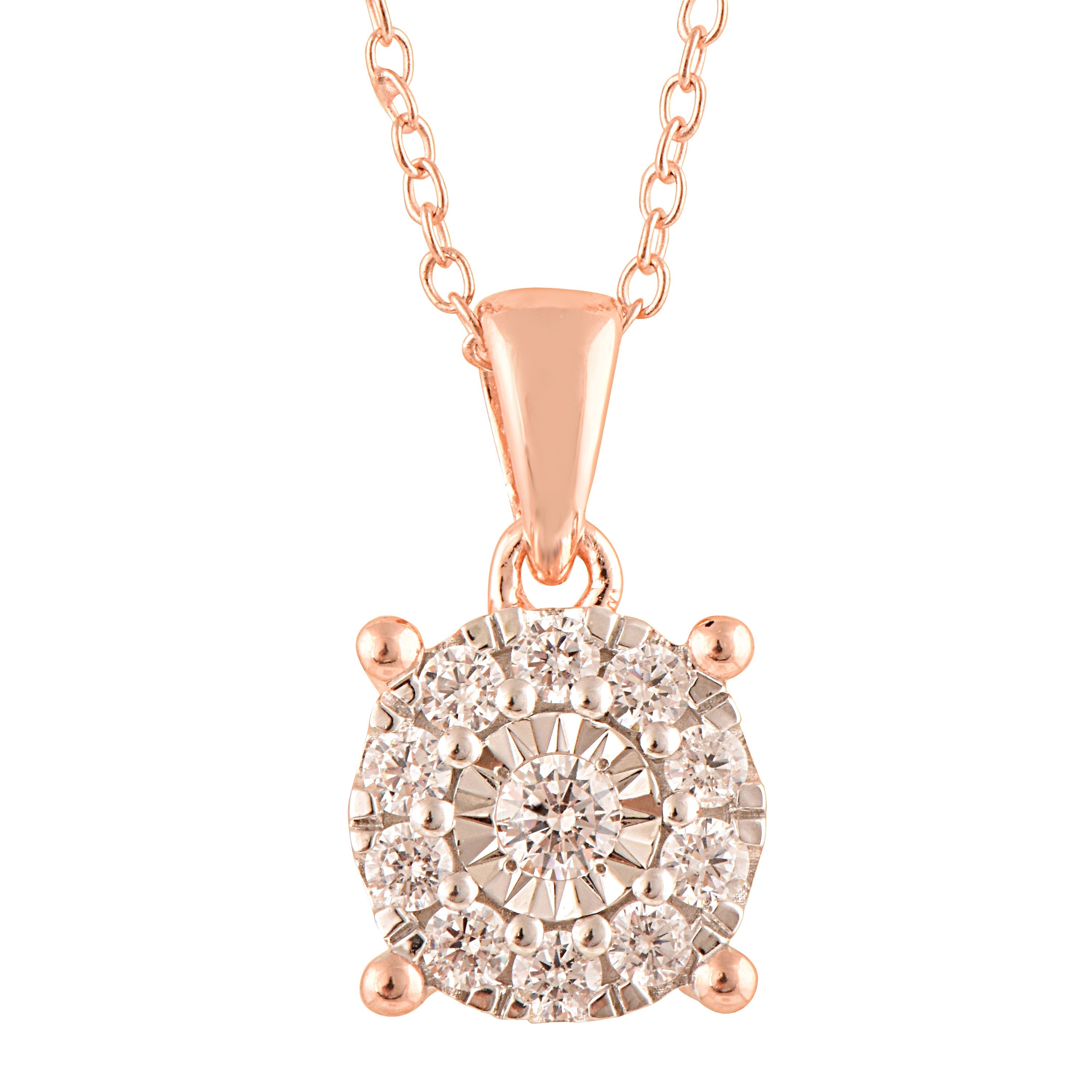 0.25 Carat Lab Grown Round Cluster Diamond Pendant Necklace In Rose Go  | Ashley Stewart
