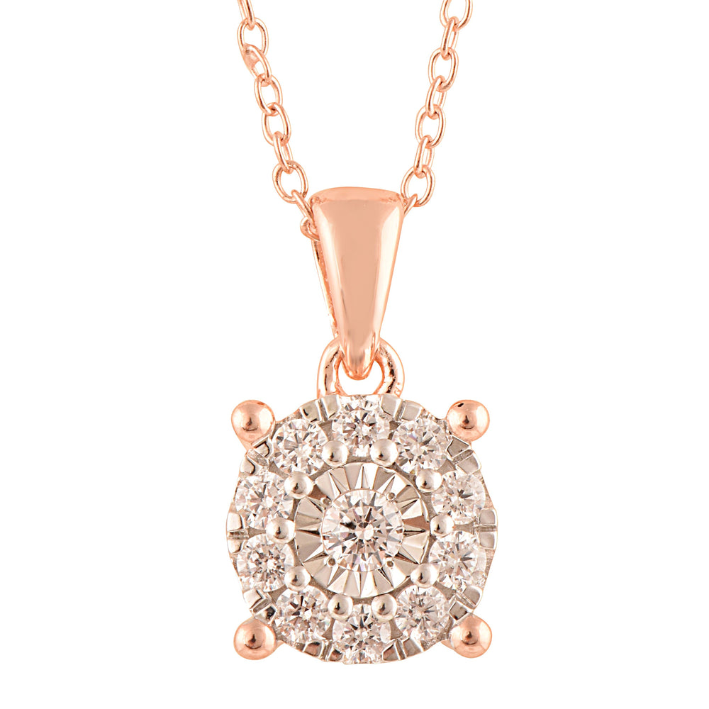 0.25 Carat Lab Grown Round Cluster Diamond Pendant Necklace In Rose Go  | Ashley Stewart