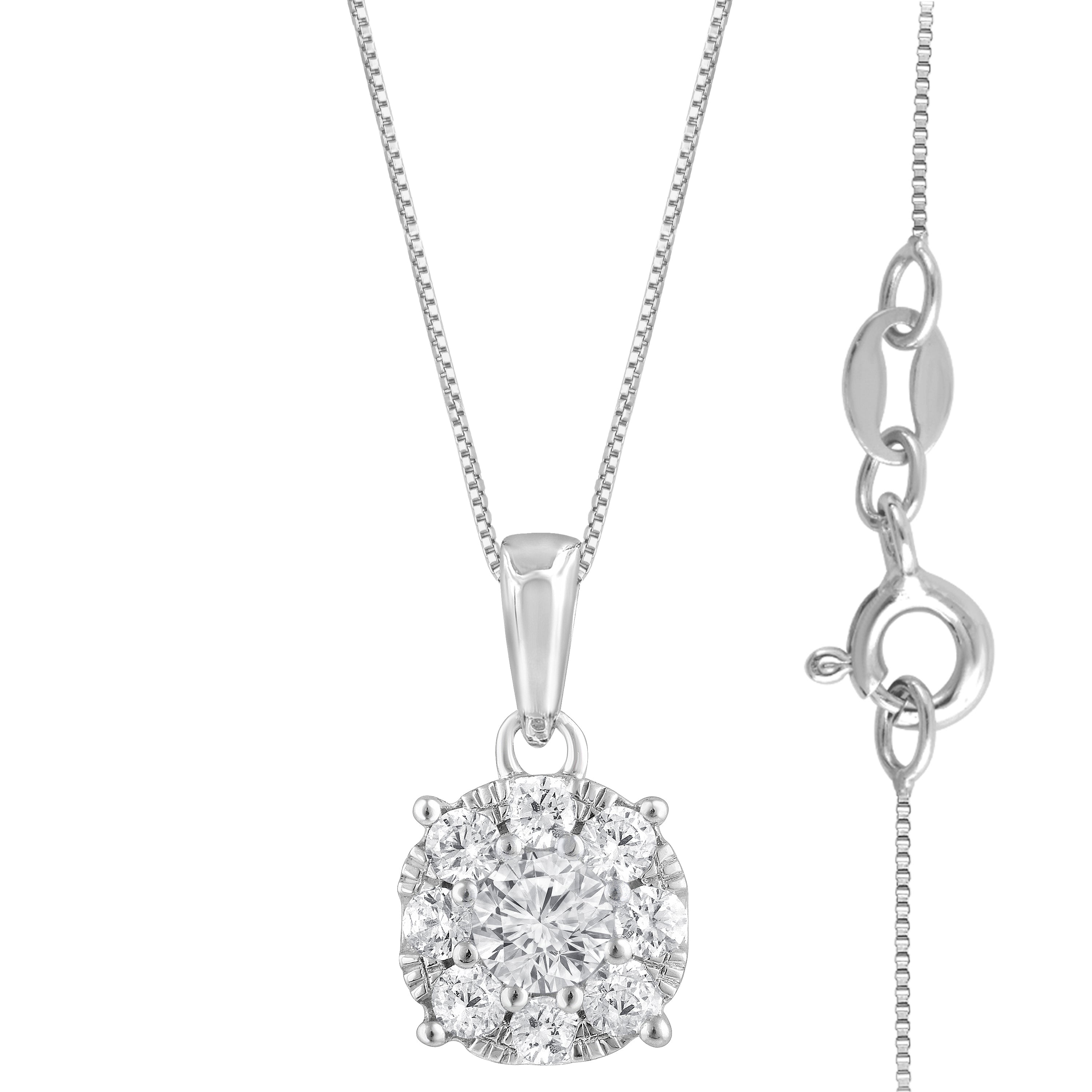 0.50 Carat Lab Grown Round Cluster Diamond Pendant Sterling Silver Nec  | Ashley Stewart