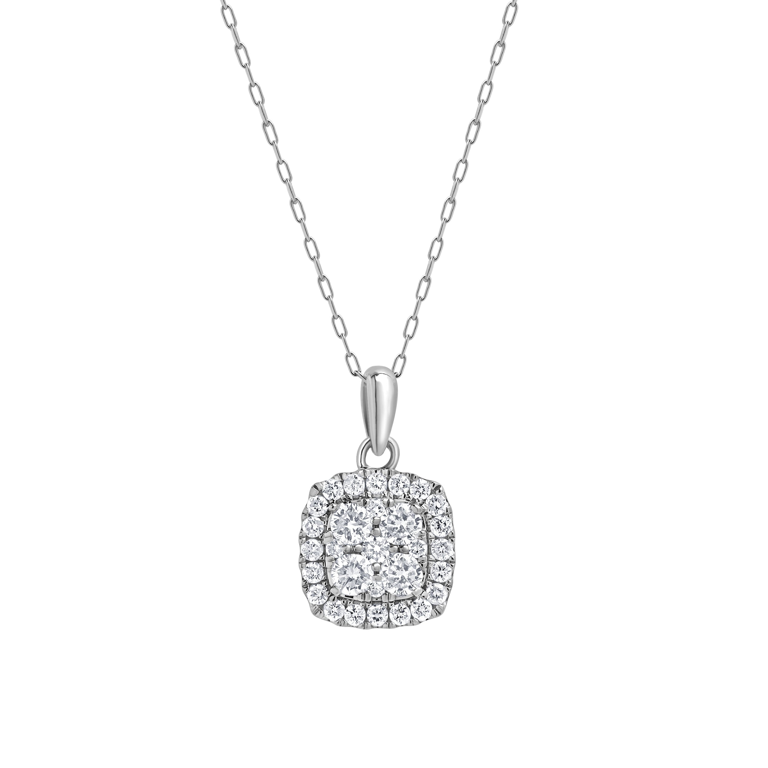 0.50 Carat Lab Grown Round Halo Diamond Pendant Necklace In Sterling S  | Ashley Stewart