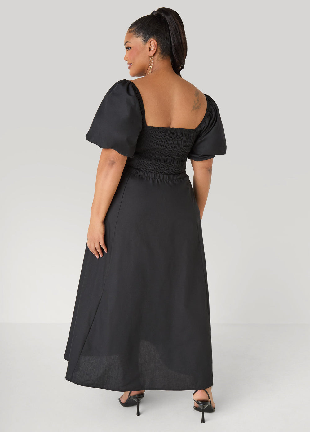 Bubble Sleeved A Line Dress Black | Ashley Stewart