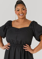Bubble Sleeved A Line Dress Black | Ashley Stewart