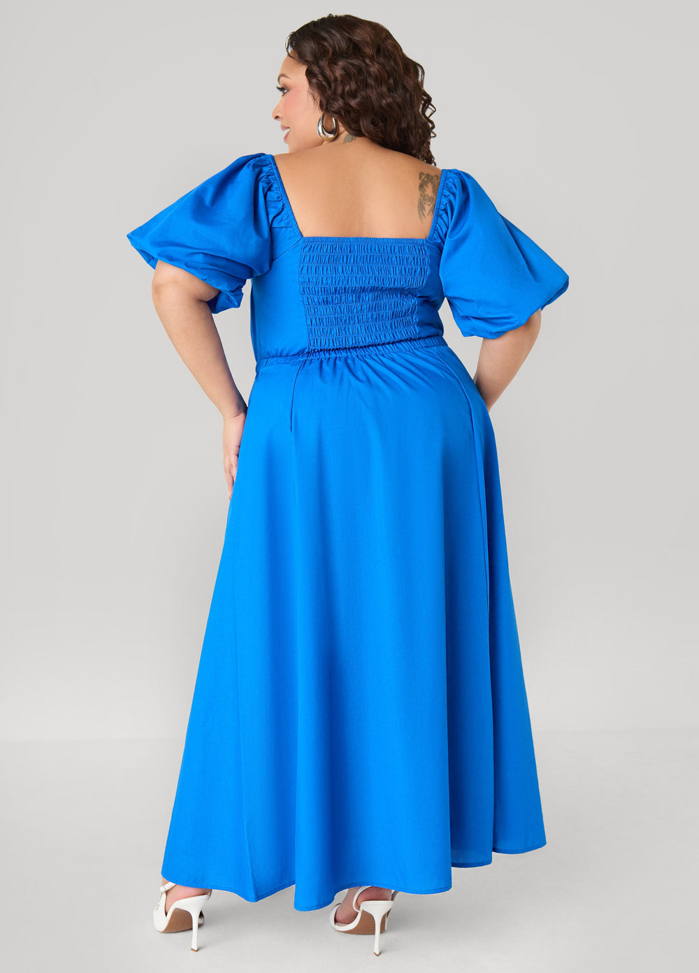 Bubble Sleeved Maxi Dress Victoria Blue | Ashley Stewart