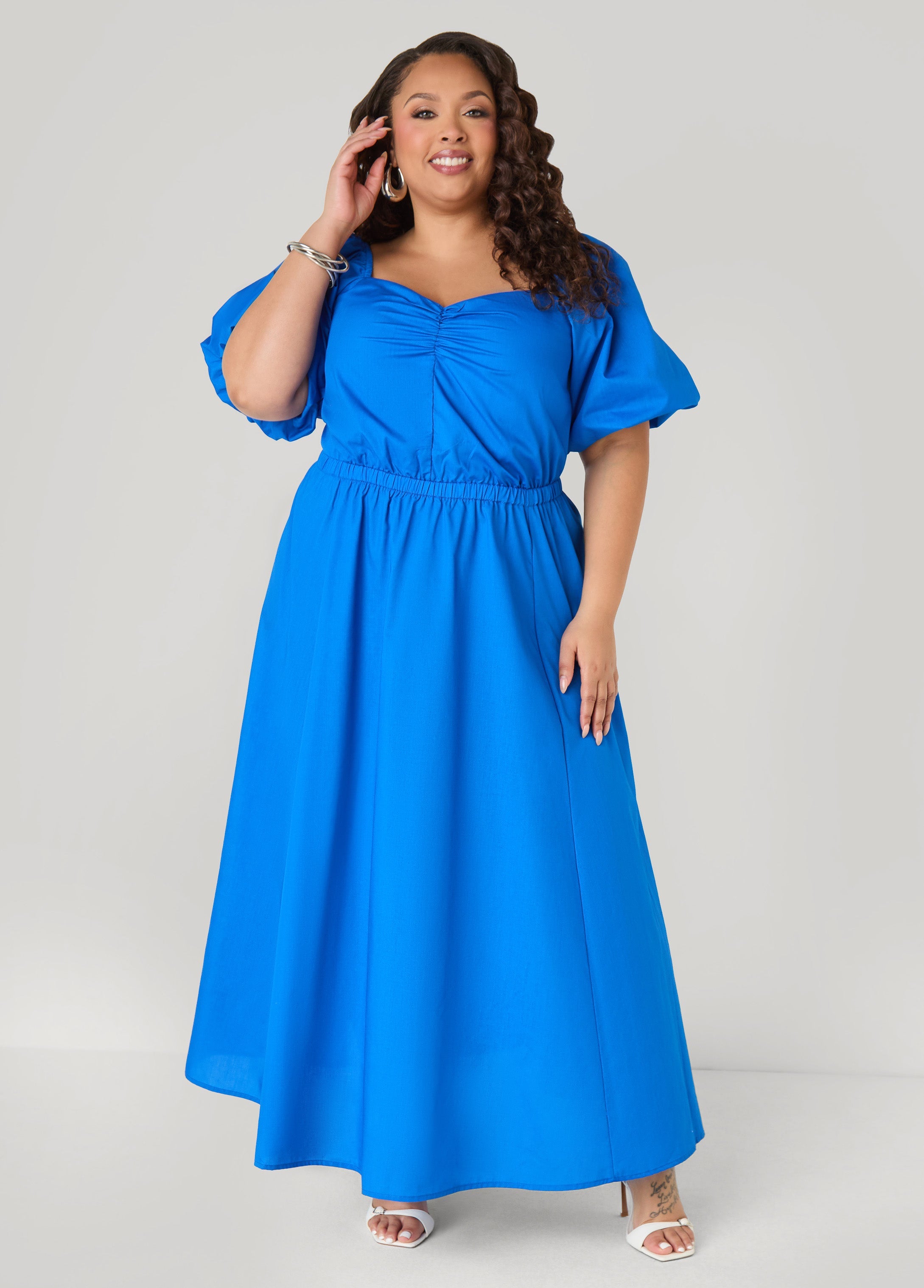 Bubble Sleeved Maxi Dress Victoria Blue | Ashley Stewart