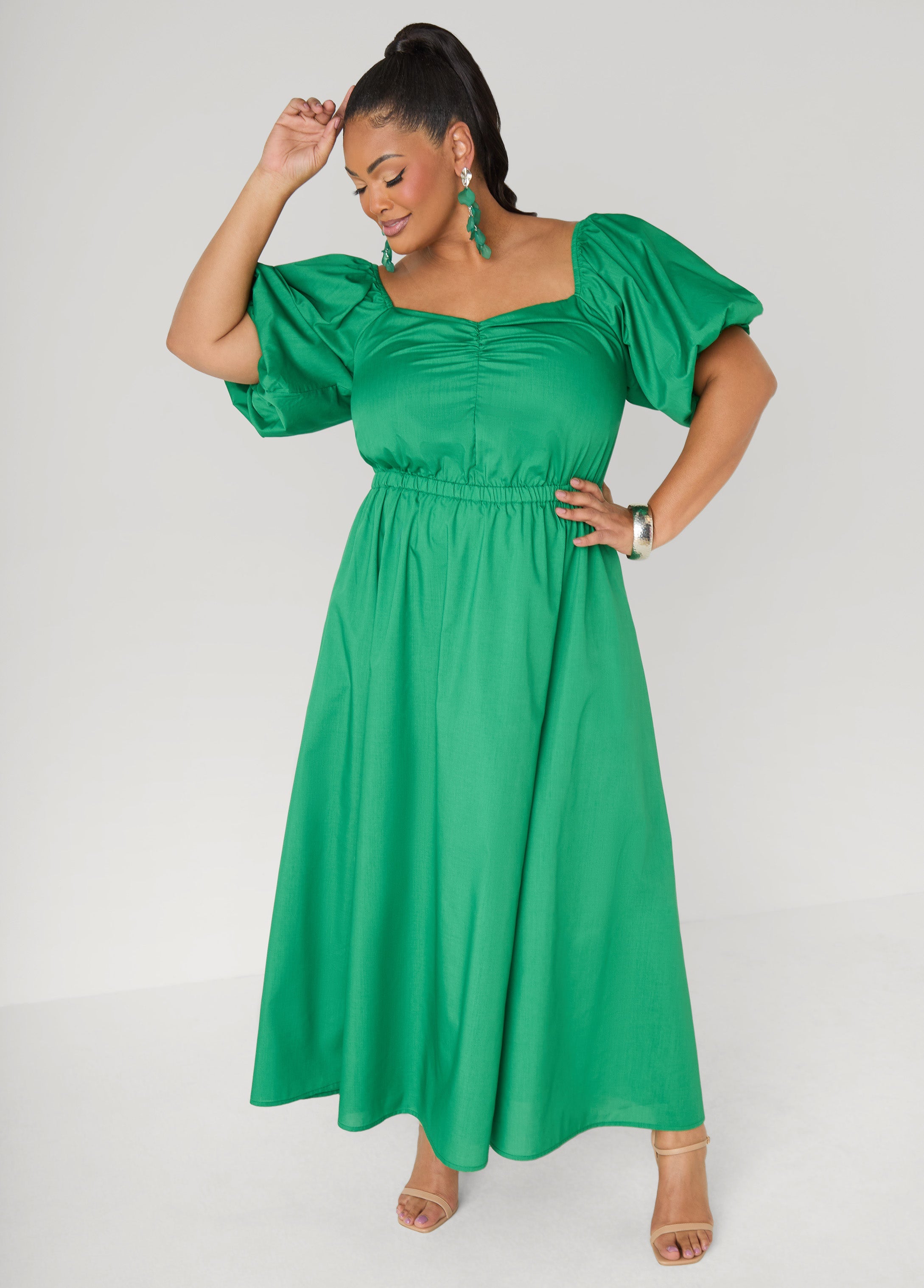 Bubble Sleeved Maxi Dress Victoria Blue | Ashley Stewart