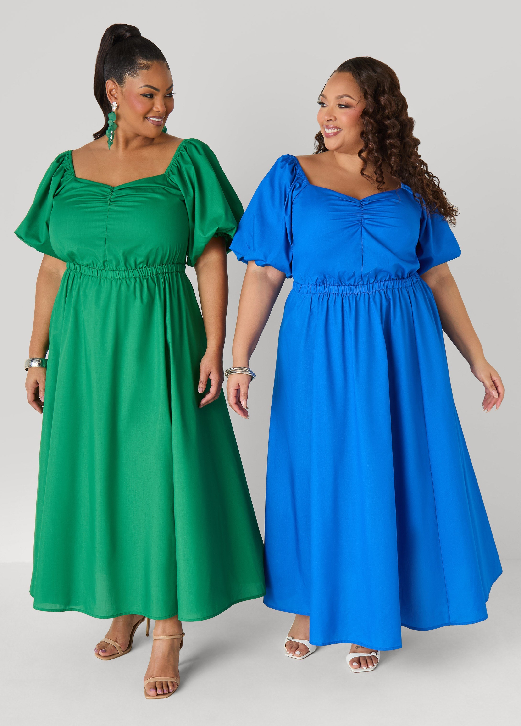 Bubble Sleeved Maxi Dress Victoria Blue | Ashley Stewart