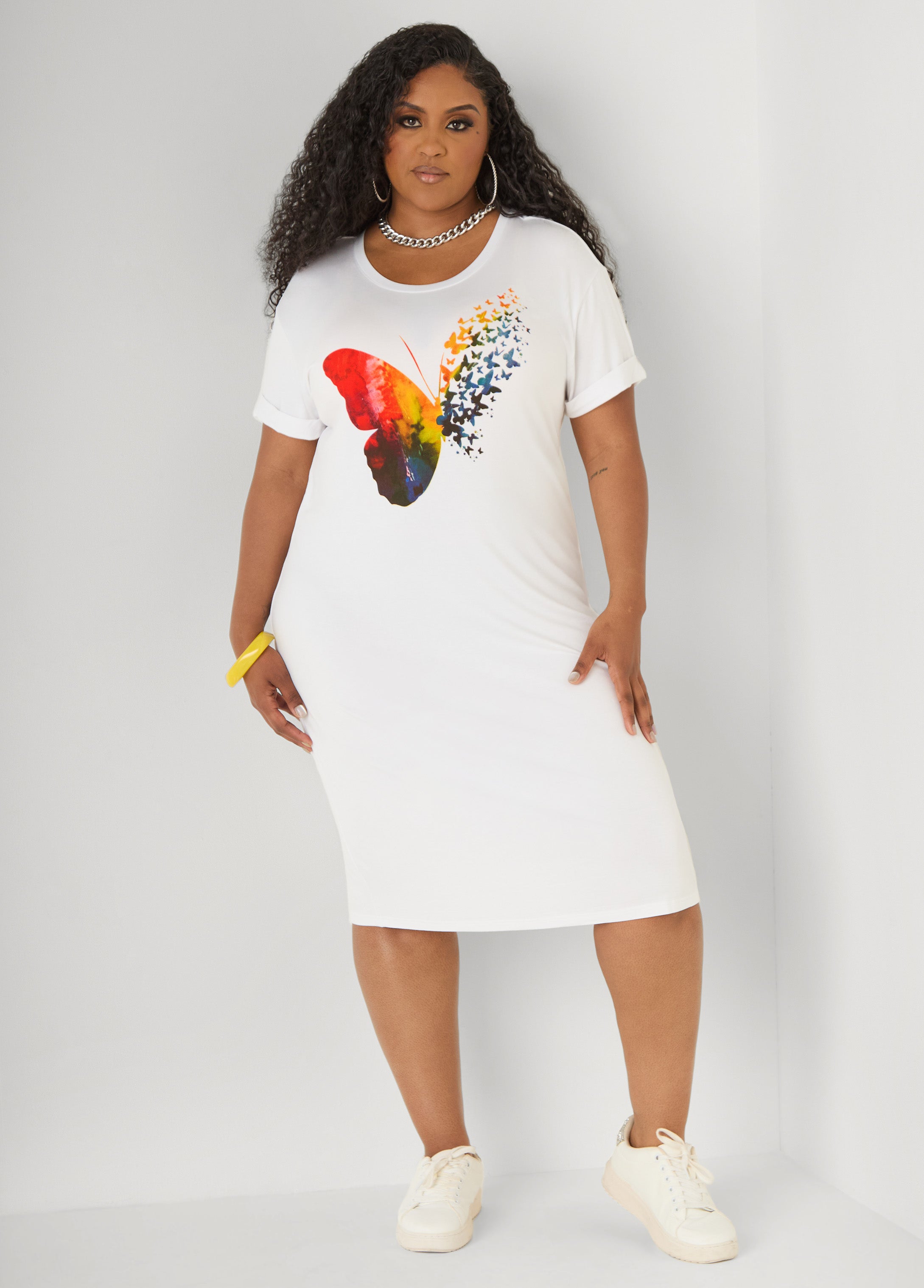 Butterfly T Shirt Dress White | Ashley Stewart
