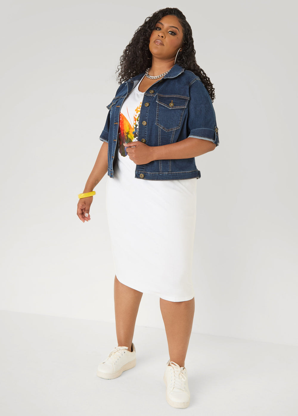 Butterfly T Shirt Dress White | Ashley Stewart