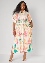 Floral Print Maxi Shirtdress Calypso Coral | Ashley Stewart