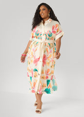 Floral Print Maxi Shirtdress Calypso Coral | Ashley Stewart