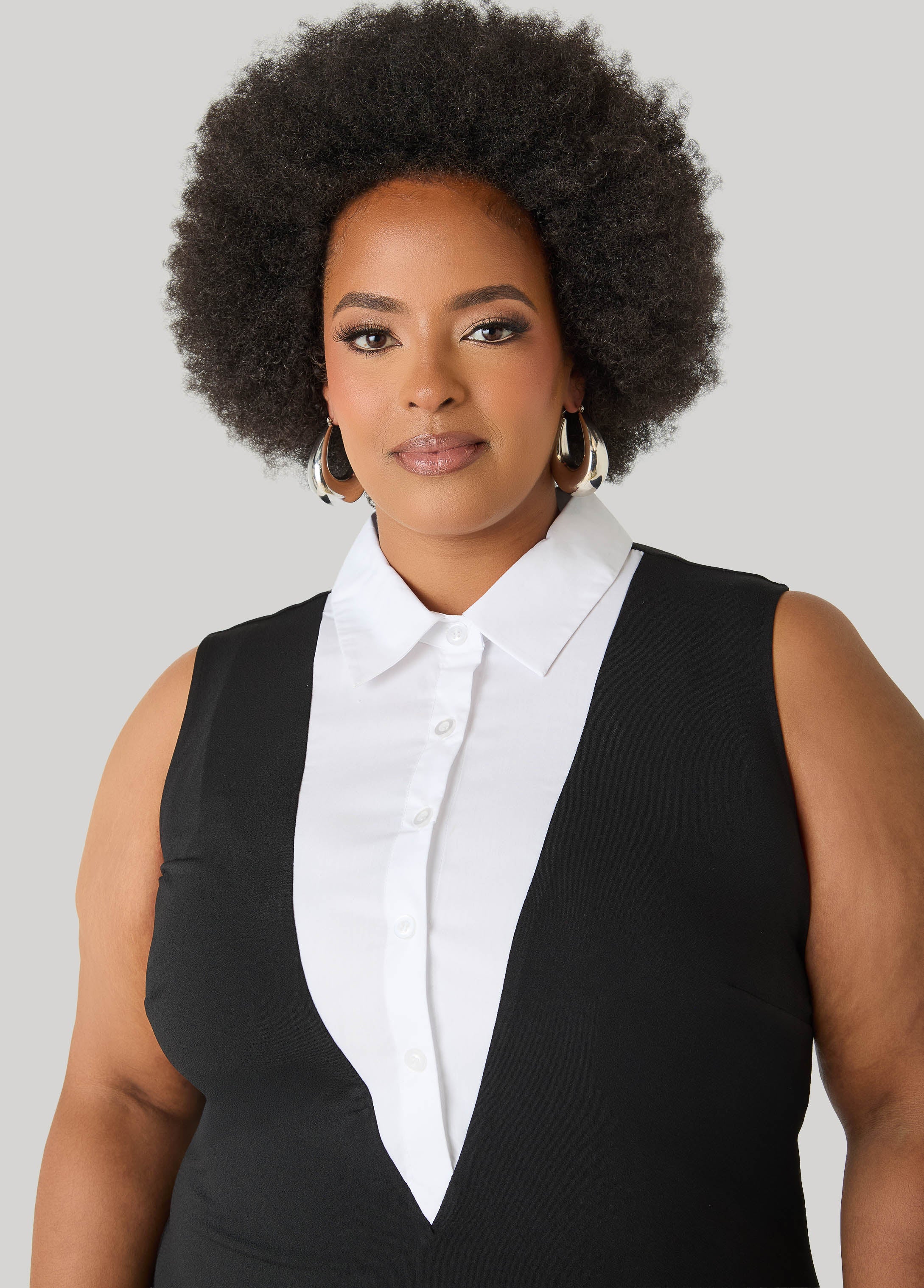 Tall Maxi Tuxedo Dress Black White | Ashley Stewart