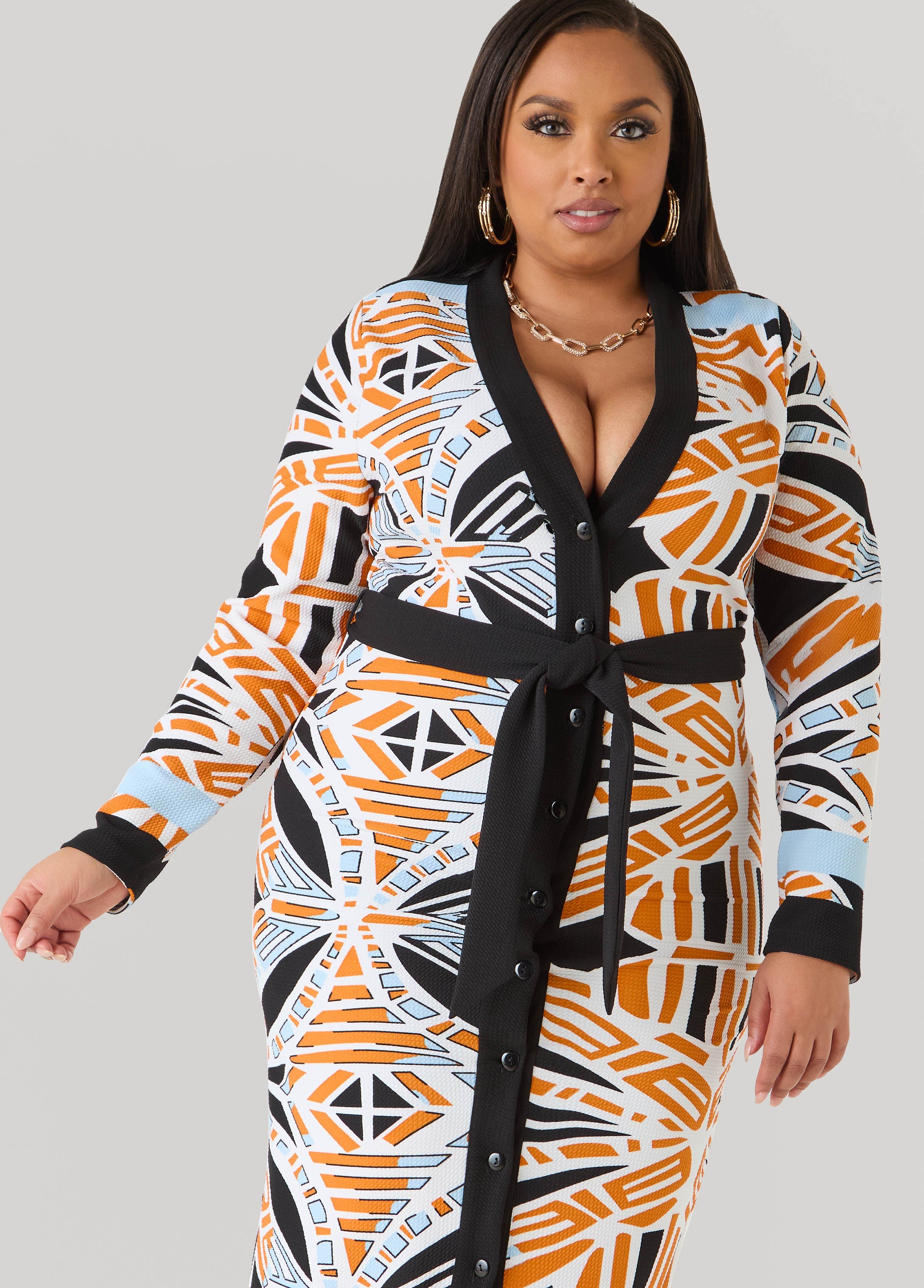 Abstract Print Cardigan Dress Multi | Ashley Stewart
