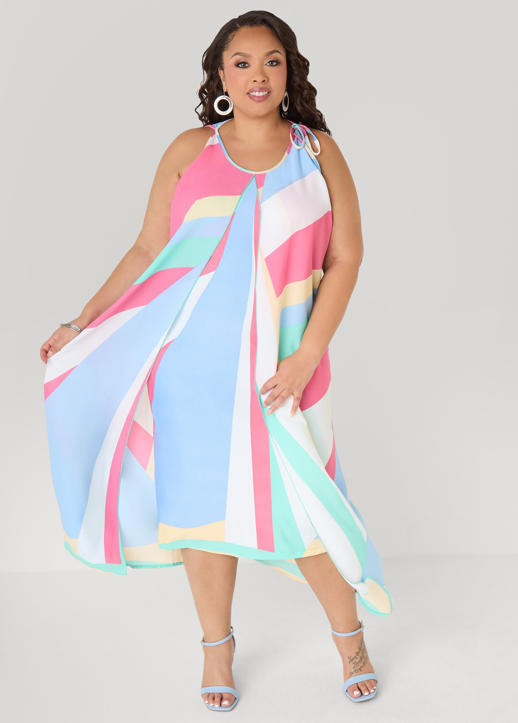 Cape Effect Striped Midaxi Dress Multi | Ashley Stewart