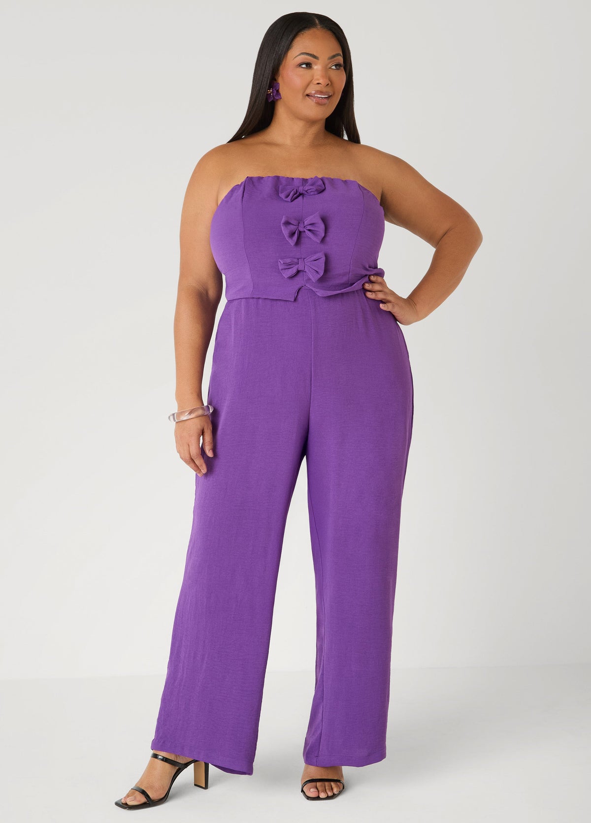 Strapless Bow Embellished Jumpsuit Pansy | Ashley Stewart