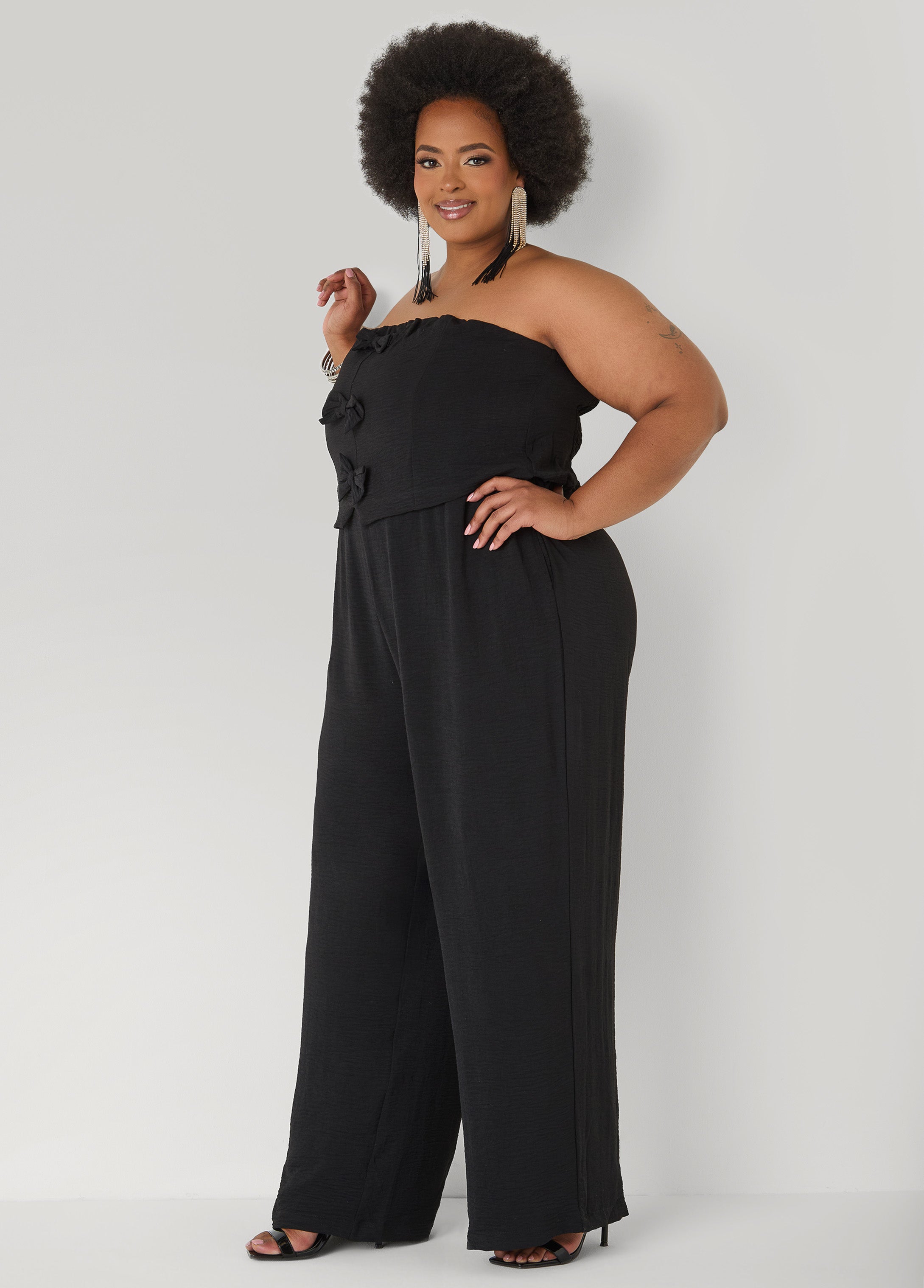 Strapless Bow Embellished Jumpsuit Pansy | Ashley Stewart