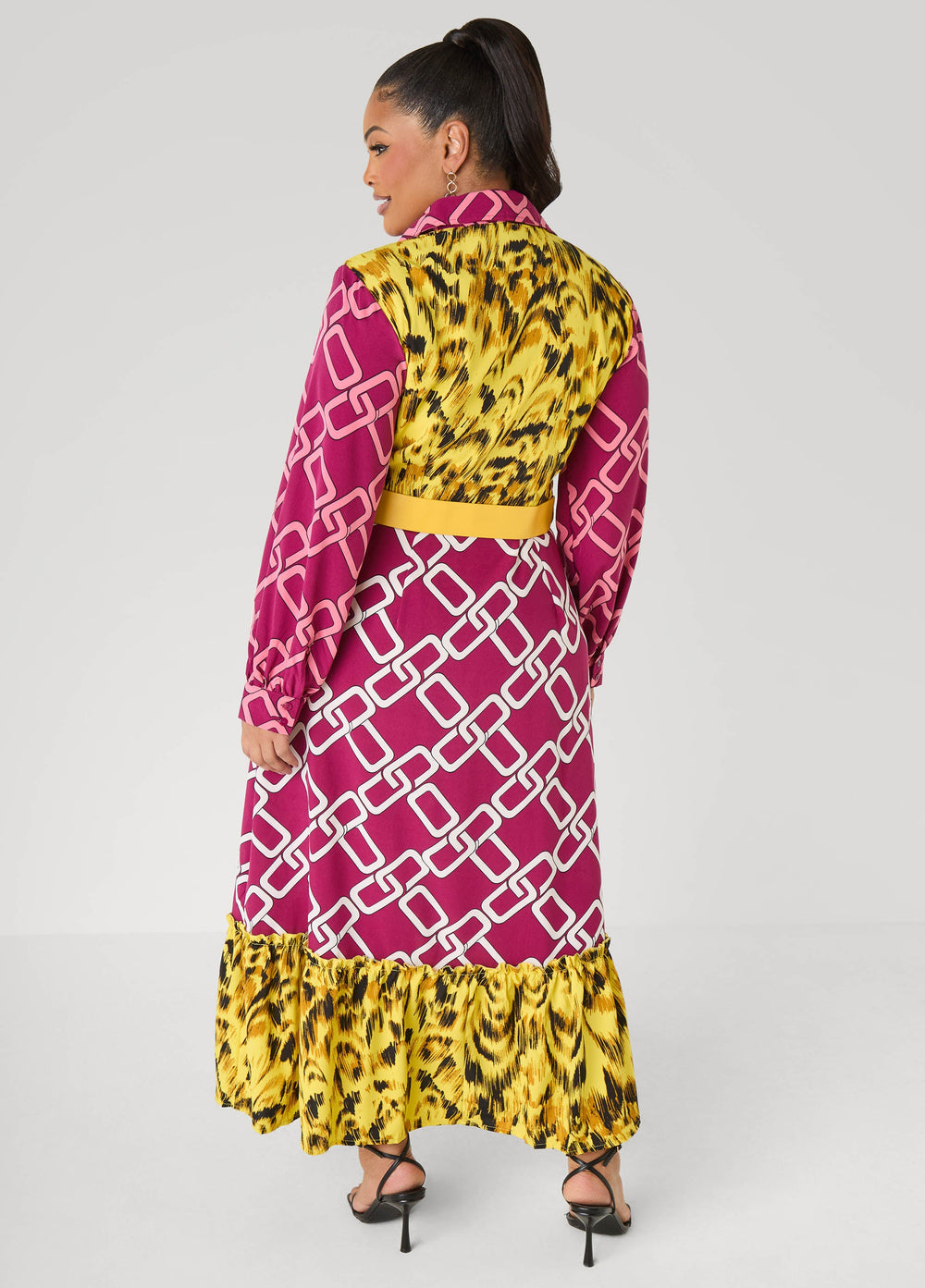 Belted Printed Maxi Shirtdress Multi | Ashley Stewart