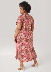 Tie Neck Printed Midaxi Dress Confetti | Ashley Stewart
