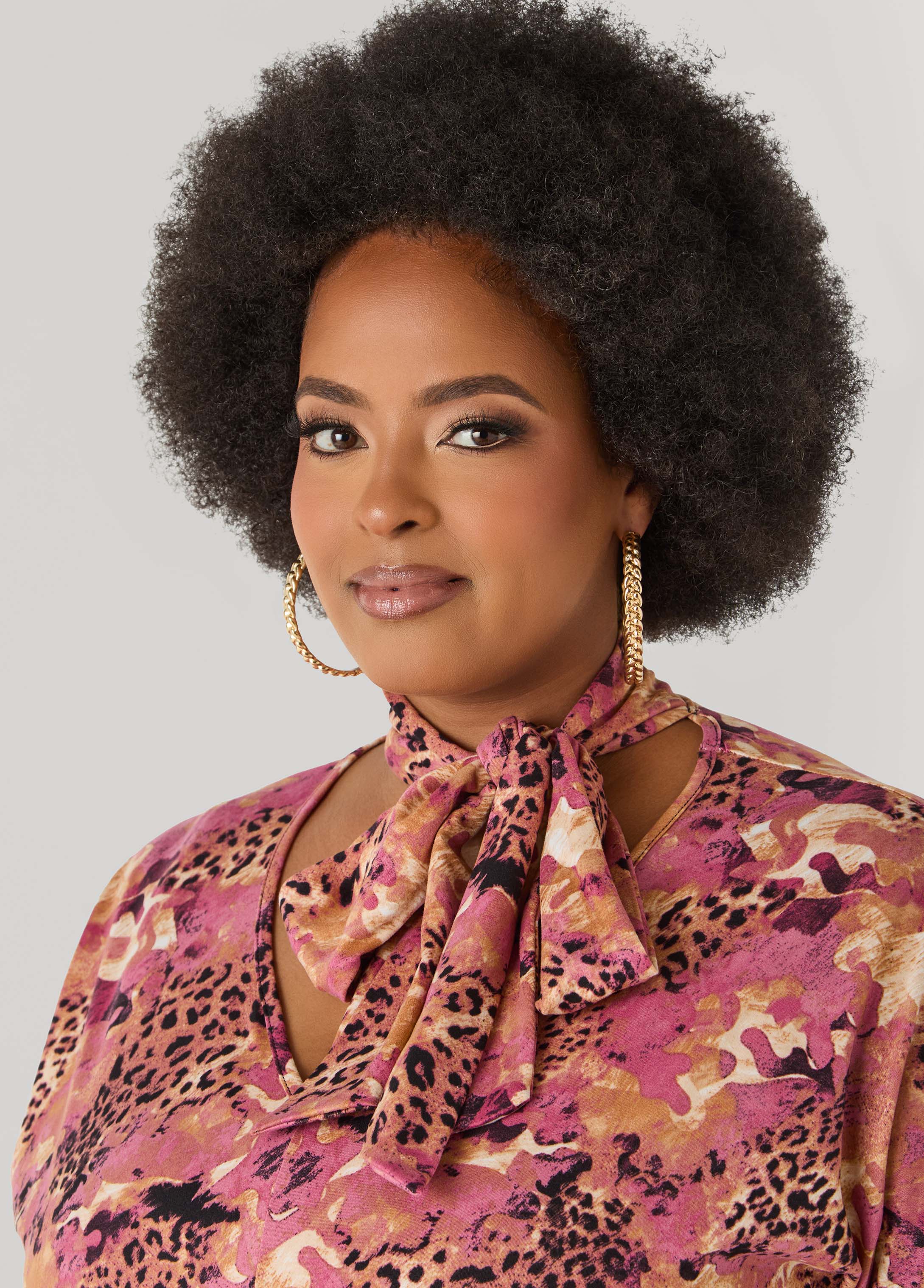 Tie Neck Printed Midaxi Dress Confetti | Ashley Stewart