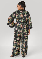 Floral Faux Wrap Jumpsuit Black Combo | Ashley Stewart