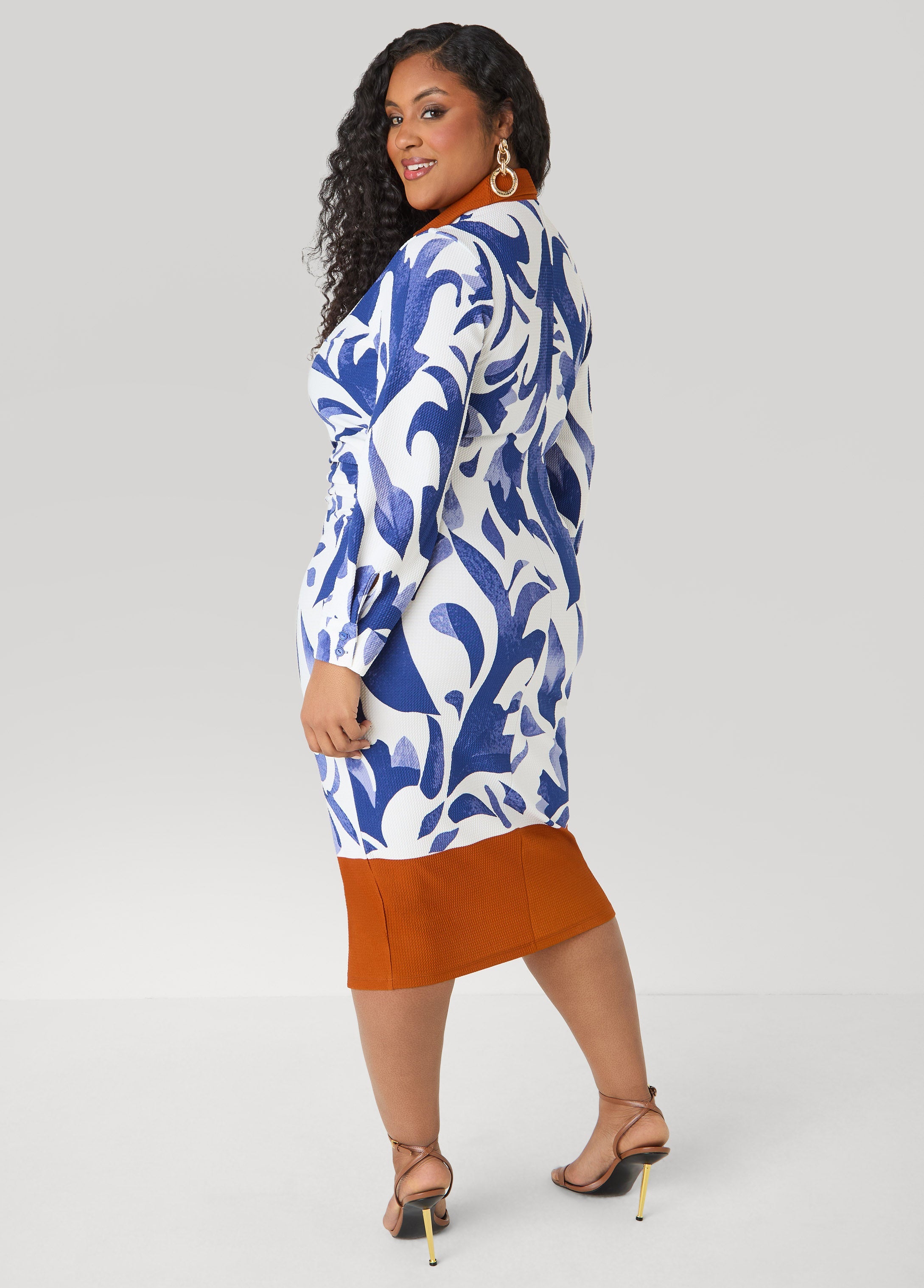 Ruched Leaf Print Bodycon Dress Sodalite | Ashley Stewart