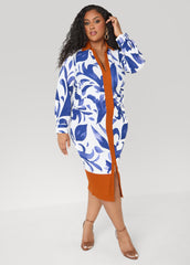 Ruched Leaf Print Bodycon Dress Sodalite | Ashley Stewart