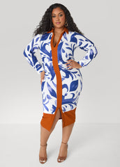 Ruched Leaf Print Bodycon Dress Sodalite | Ashley Stewart