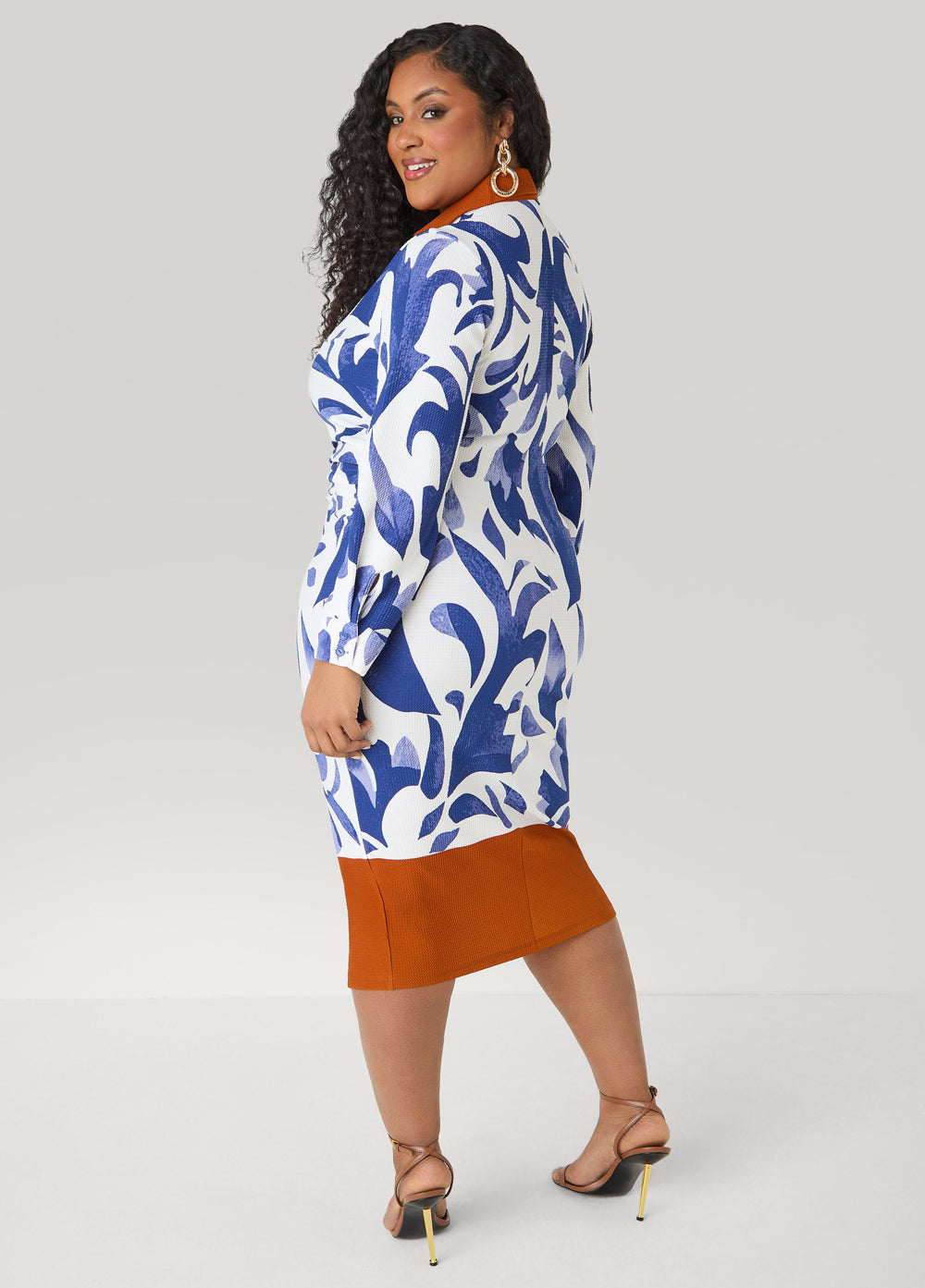 Tall Ruched Leaf Print Bodycon Dress Sodalite | Ashley Stewart