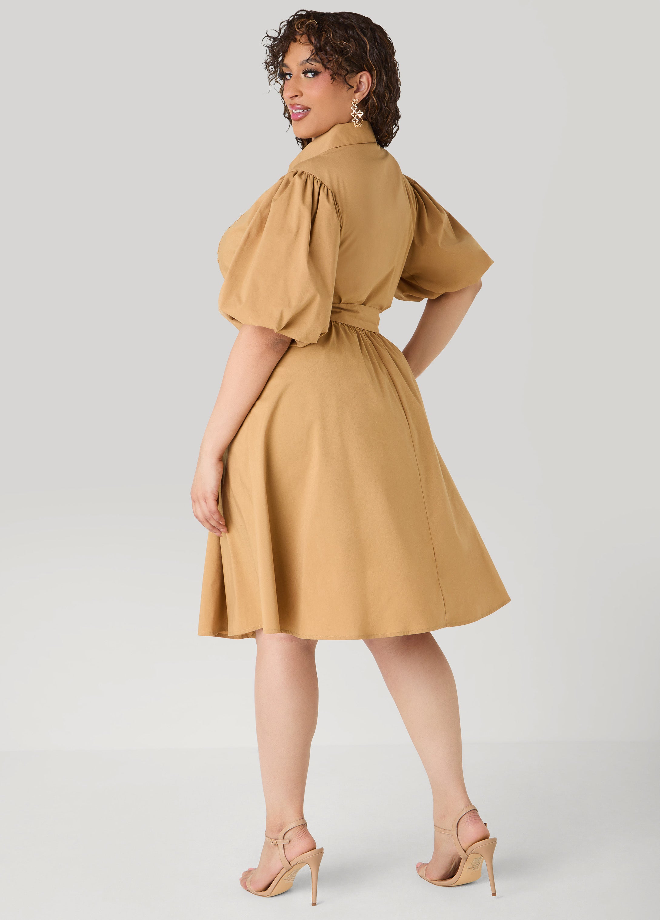 Crochet Panel A Line Shirtdress Iced Coffee | Ashley Stewart