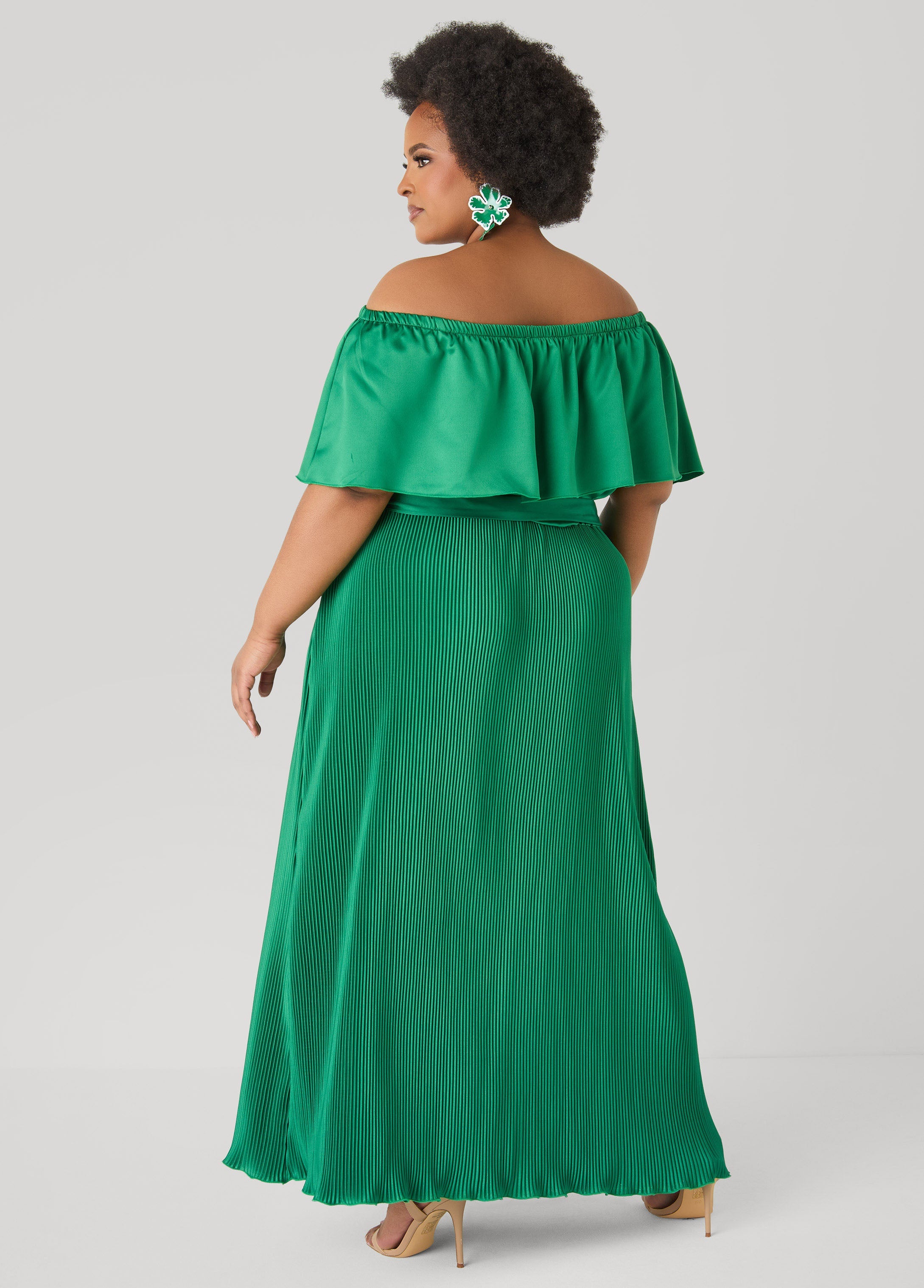Off The Shoulder Satin Maxi Dress Amazon | Ashley Stewart