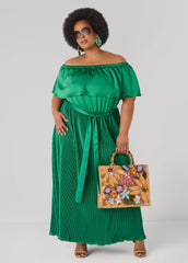 Off The Shoulder Satin Maxi Dress Amazon | Ashley Stewart