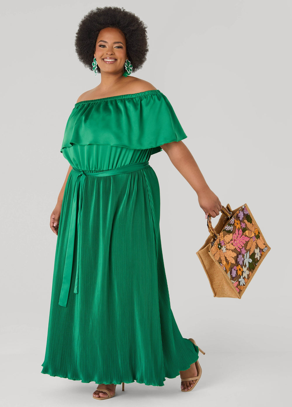 Off The Shoulder Satin Maxi Dress Amazon | Ashley Stewart