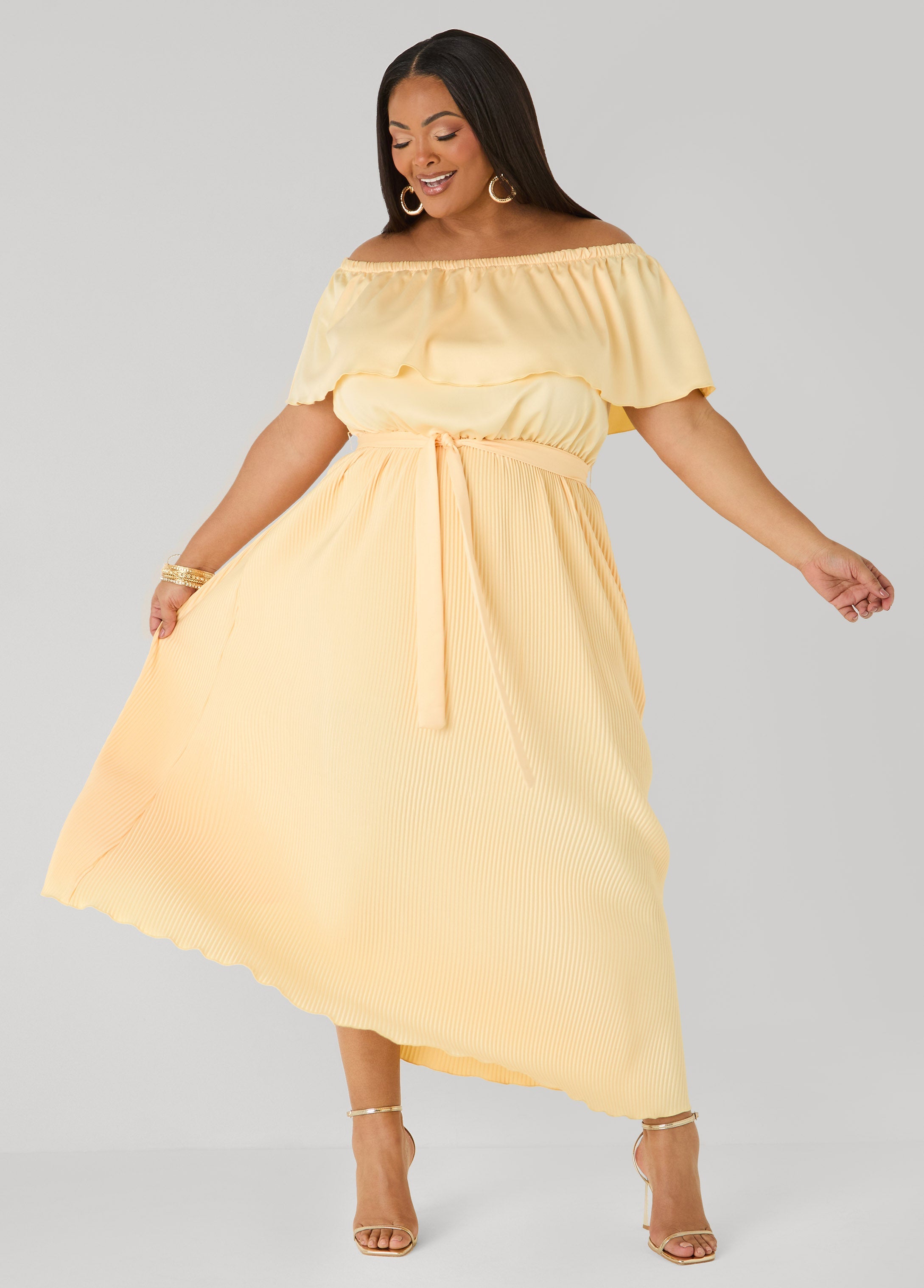 Off The Shoulder Satin Maxi Dress Amazon | Ashley Stewart