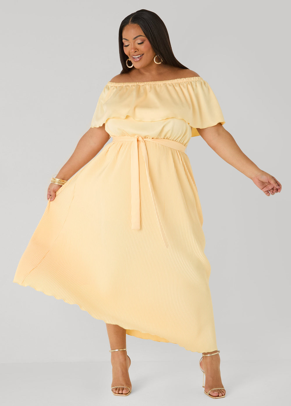 Off The Shoulder Satin Maxi Dress Amazon | Ashley Stewart
