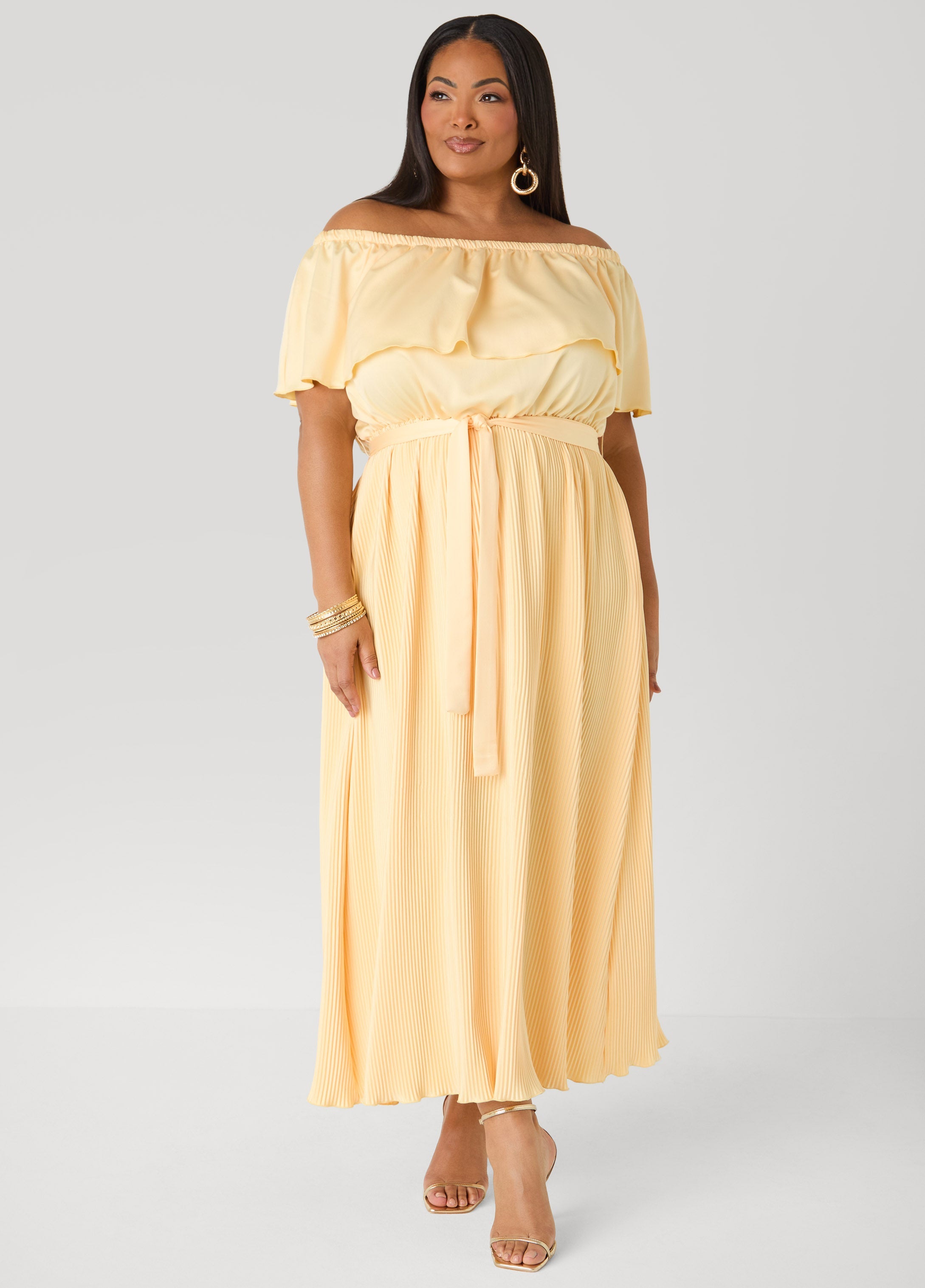 Off The Shoulder Satin Maxi Dress Amazon | Ashley Stewart