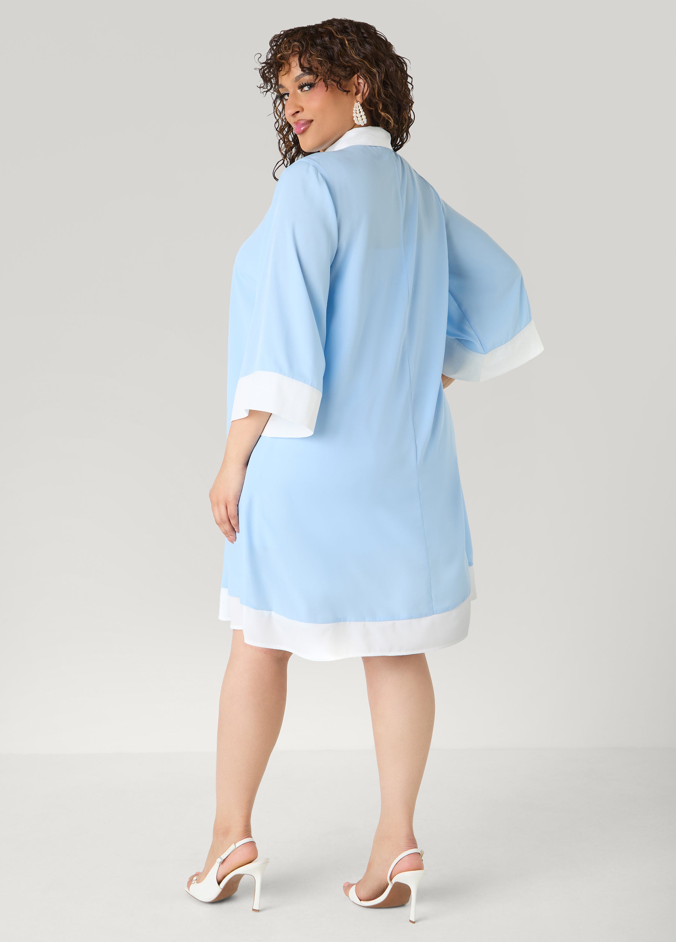 Two Tone Swing Shirtdress POWDER BLUE | Ashley Stewart