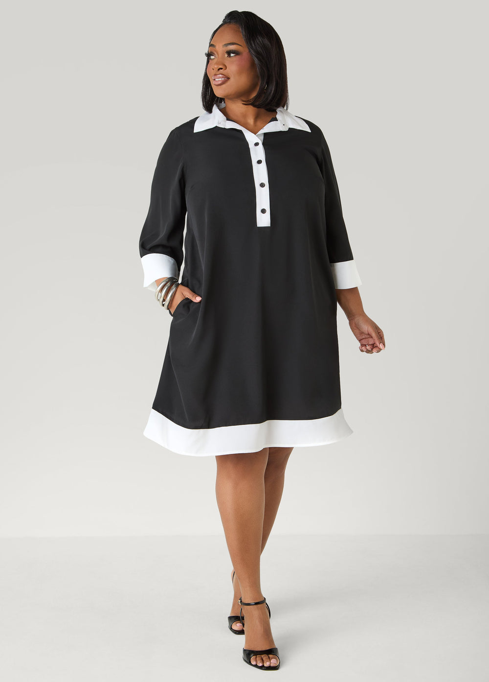 Two Tone Swing Shirtdress POWDER BLUE | Ashley Stewart