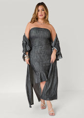 Ruffled Textured Denim Duster Denim Blue | Ashley Stewart