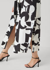Button Detail Geo Maxi Shirtdress Black White | Ashley Stewart