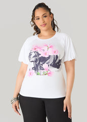 Flower Queen Puff Sleeved Tee White | Ashley Stewart